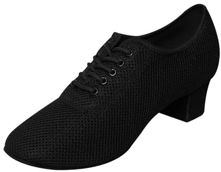 Inlefen Tanzschuhe für Frauen, Bequeme Moderne Jazztanzschuhe mit Schnürung, Ballroom Modern Salsa Rhythm Teaching Practice Professional Performance Tanzschuhe Porosität Schwarz 39