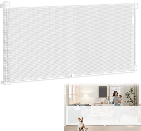 YRHome Rejilla de protección para puerta extensible, 0-300 cm, para bebés, escaleras, rollo para bebés y mascotas, barrera de barrera para escaleras, puertas, interior y exterior, color blanco