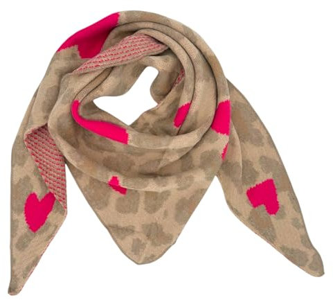 Ziona Damenschal Winter Dreiecksschal weich XXL Winterschal 180 x 70 cm Leo Herz Print (Hellbraun)