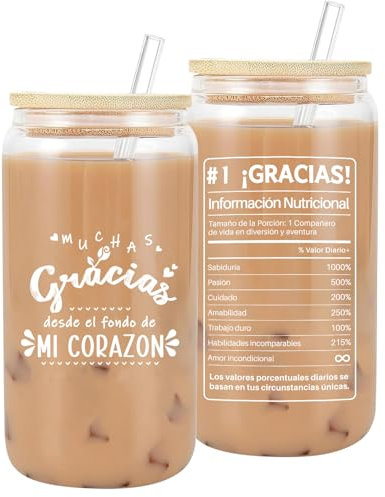VivaJoy Regalos Para Mujer - Regalos De Agradecimiento Regalos Mujer, Vasos Con Tapa Y Pajita, Regalo De Cumpleaños Para Profesores, Compañeros, Gracias Por Todo (Gracias)