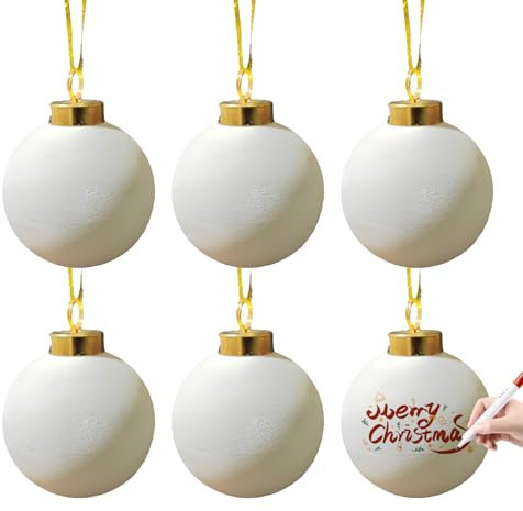 Marooma 6 Stück Keramik-Weihnachtskugeln, 5,9 cm, DIY, Hängende Ornamente, Matte Weihnachtskugeln, Weiße, Leere Keramikkugeln für Weihnachtsba