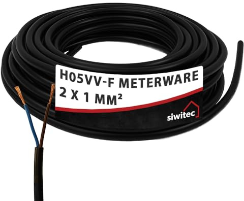 siwitec H05VV-F Kabel 2x1mm², 300/500V, 11 m, PVC,6,4mm Außendurchmesser, Schlauchleitung, Mittlere Mechanische Beanspruchung, Gerätekabel für Elektro-Geräte