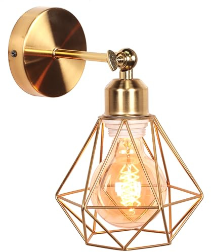 iDEGU Vintage Wandleuchte, Retro Wandlampe Innen im Industrie Design 16cm Käfig Lampenschirm aus Metall Verstellbare Deckenleuchte Wandleuchte für Schlafzimmer Küche Flur Wohnzimmer (Retro-Gold)