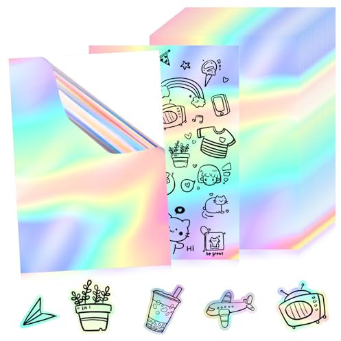Stickerpapier Papier Zum Bedrucke 30Stk A4 Wasserdicht Bedruckbare Klebefolie Holografische Farbe Vinyl Sticker Papier Selbstklebend Für Laserdrucker Tintenstrahldrucker Schnell Trocknen 21x29,7cm
