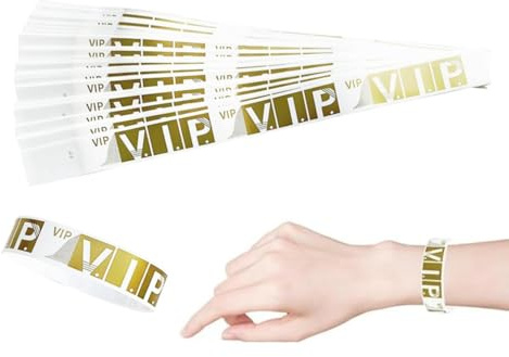 KOMUNJ 200 Stück Eintrittsbänder VIP Gold Einweg Festival Armbänder Party Spielplatz Club Bar Musik Festival Identifikationsbänder 19×250mm