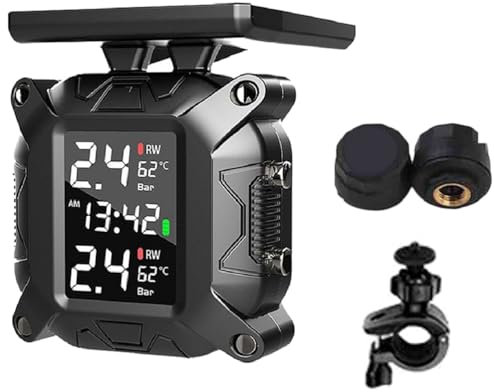 Boddceto Drahtloses TPMS-Reifendruckkontrollsystem für MotorräDer, Externer Solarsensor, TemperaturüBerwachung, Wasserdicht und Stilvoll