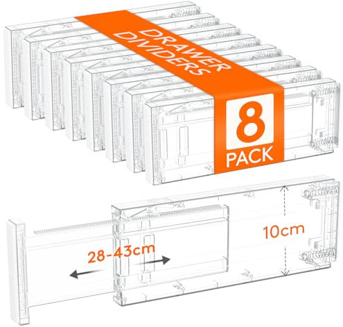 Lifewit Clear Drawer Dividers, Adjustable Clothes Drawer Organisers, Expandable Drawer Separators, 8 Pack, 4 High/11-17 Long