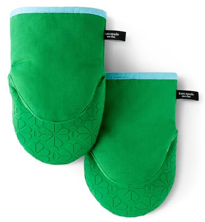 Kate Spade New York Spade Flower Soft Silicone Mini Oven Mitt 2-Pack Set, Heat Resistant, Flexible Non-Slip Silicone Grip, Green/Blue, 5.5X8