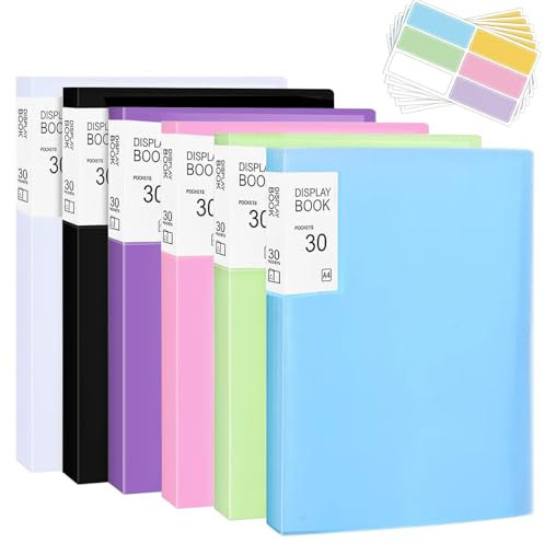 6Pcs Classeur Polypropylène A4 avec Pochettes Translucide & Couverture Transparentes, Livre Affichage Protège-Documents Multicolore 31x 23 x 2 cm, Dossier Projet Présentation Couleurs 6 pour Rapport