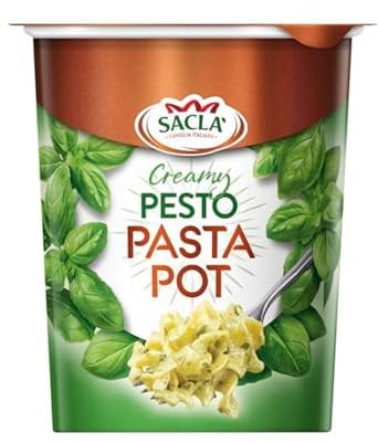 Sacla Italian Instant Pasta Pot - Ready in 5 Minutes, Quick and Delicious with Perfectly-Cooked Tagliatelle in a Pasta Sauce - Convenient Lunch, Made in Italy, Creamy Pesto (Pack of 8)