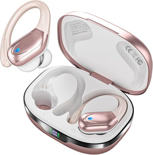 Wireless Earbuds Bluetooth Headphones 80hrs Playback Ear Buds Power Display with Noise Canceling Mic Headsets for Sports/Workout/Running Rose Gold