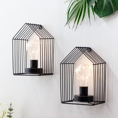 Set of 2 Battery Operated Lamp 18cm H Vintage Table Lamp Metal Hanging Cordless Lamps Wall Mount Lamp with 6-Hours Timer