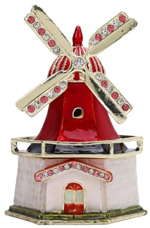 Asixxsix Windmill Jewelry Box, Decorative Zinc Alloy Metal Enamel Trinket Box, Unique Rings Earrings Necklaces Jewelry Organizer for Home Bedroom Cafe Bar Restaurant Decor