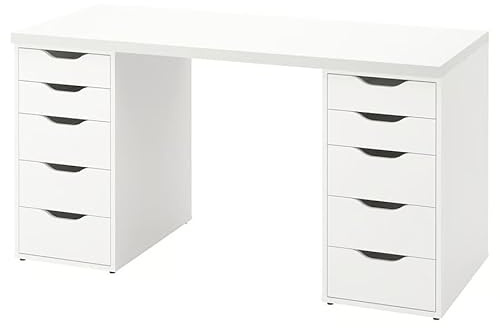 ZRIZAUARA Lagkapten Alex desk- Large working from home desk with drawers- Large computer table, gaming desk- 140x60cm (White)