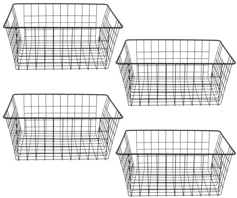 KEILEOHO Wire Storage Basket, Black Metal Organizer, 36 x 29 x 16cm, 4 Pack, for Kitchen Pantry Office