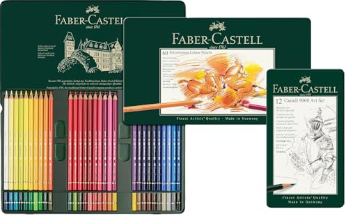 Faber-Castell 110060 Polychromos Malstifte, 60er-Buntstifte-Set in einem eleganten Metalletui, Leuchtende Farben mit dicken 3,8-mm-Minen und säurefreien Pigmenten (Metalletui + Graphit Set)