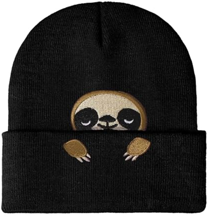 DIPZO Sloth Wintermütze für Damen und Herren, Tiermotiv Bestickt, warme Mütze, lustiges Geschenk für Faultierliebhaber zu Weihnachten oder Geburtstag