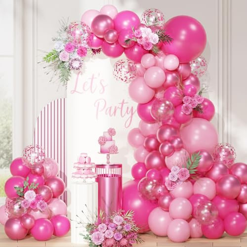 QIFU Kit Arco Palloncini Rosa, 113 Pezzi Palloncini Compleanno Rosa Ghirlanda Palloncini Principesse Per Pink Birthday Anniversario Matrimonio Battesimo Bambina Baby Shower Gender Reveal San Valentino