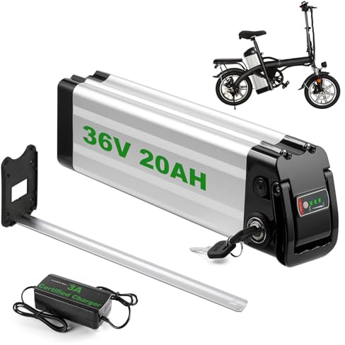 siismi 36V 20AH Batteria per Bici Elettrica, Silver Fish Batteria Litio Impermeabile e Pieghevole per Bici Elettrica con Scarico a 2 Pin, per Motore da 50W-750W