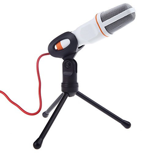 Mic Wired Condenser Microphone with Holder Clip for Chatting Singing Karaoke PC Laptop 3.5 mm Plug white