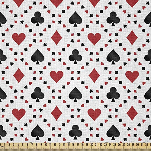 ABAKUHAUS rot schwarz Stoff als Meterware, Tourist Poker-Karten, Microfaser Multi Zweck Dekostoff für Kunsthandwerke, 3M (230x300cm), rot schwarz