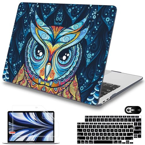 Mektron Für MacBook 13 Zoll Air Hülle A2337 M1 2020 2019 2018 Release, ultradünne Kunststoff-Hartschale für MacBook Air 13 Zoll A2179 A1932, niedliche Eule