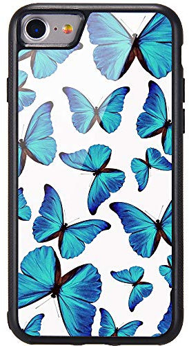 MAYCARI Sublimation Blue Butterfly Case for iPhone 7/8/SE 2020, Aluminum Plate Back Case with Soft TPU Bumper Art Animals Phone Case Cover for iPhone 7/8/SE 2020