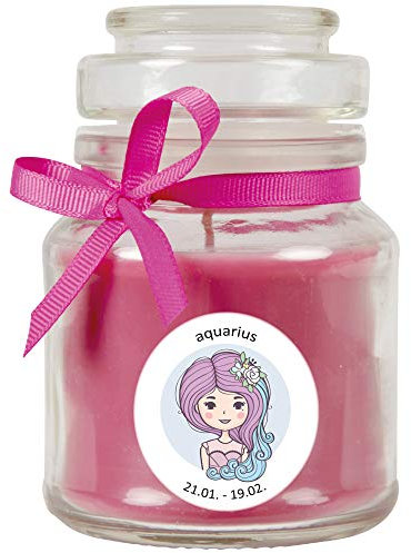 HS Candle Sternzeichen Duftkerze Lavendel im Bonbonglas (Wassermann) - viele Motive zur Auswahl, 120g - Brenndauer bis zu 30 Std - Aquarius