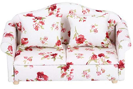 Puppenhaus Sofa, 1/12 Maßstab Miniatur Blumenmuster Doppelsofa Puppenhaus Möbel Zubehör Wohnzimmer Dekor für Puppenhaus(#1)
