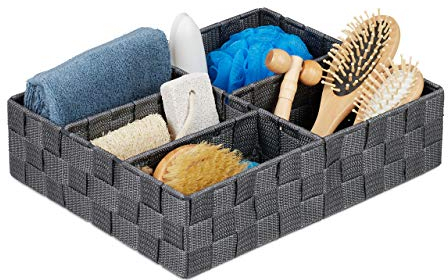 Relaxdays Aufbewahrungskorb, 5 Fächer, eckig, geflochten, PP-Kunststoff, Badezimmer Aufbewahrung, Ordnungskorb, grau