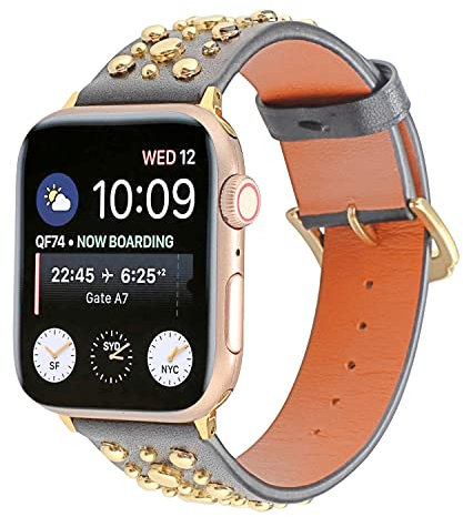 ESTUYOYA - Cinturino in pelle compatibile con Apple Watch 41mm 40mm 38mm, (42mm-Serie 10), Series 10 9 8 7 6 5 4 3 2 1 SE SE2 Bracciale in vera pelle firmata Chiusura con fibbia - Grigio