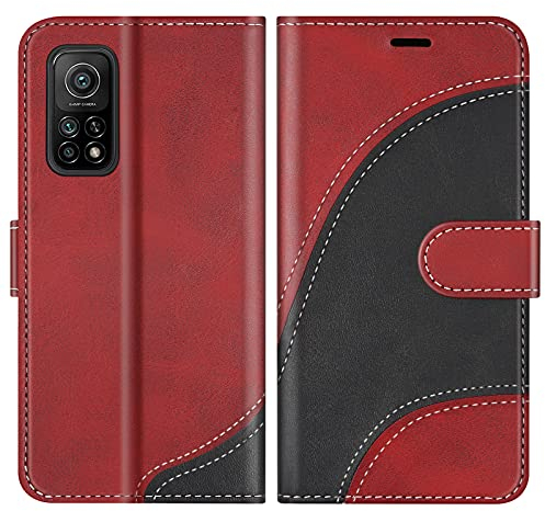 BoxTii Hülle für Xiaomi MI 10T Pro/Xiaomi MI 10T, Leder Handyhülle für Xiaomi MI 10T Pro/Xiaomi MI 10T, Ledertasche Klapphülle Schutzhülle mit Kartenfächer und Magnetverschluss, Rot