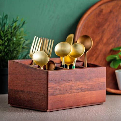 Brick Brown ® Premium Wooden Cutlery Holder/Caddy/Organizer Stand (Mahogany)