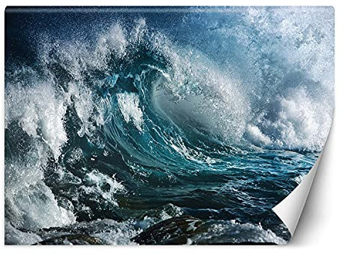 Feeby Papier Peint Intisse Vagues Eau Mer 300x210 cm bleu Moderne Panoramique XXL Photo Mural Muraux Chambre Bureau Salle Océan Perturbé Nature