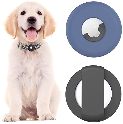 Silikonhalter für Airtag Hundehalsband, Aufschiebbare Leichte wasserdichte Hülle für Airtag Hund/Katze 2021 Zubehör, Blau+Schwarz 2Pack