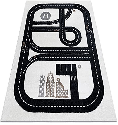 rugsx Teppich Fun Track Kinderteppich für Babyzimmer, Spielteppiche, Kinderzimmer, Moderne, Straße, Stadt Creme 160x220 cm