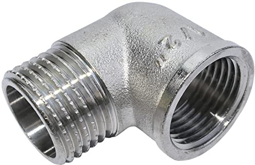 AERZETIX - C53468 - Winkel aus messing mit 90° 1/2''x1/2'' männlich/weiblich - verbindung für schlauch mit gewinde zum einschrauben - nickel finish/matten