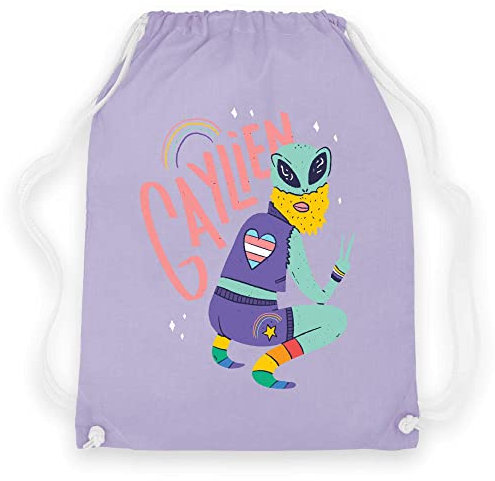 wowshirt Turnbeutel Gymsack Gaylien Alien Transgender Flagge LGBT Homosexuell LGBTQ, Farbe:Lavander