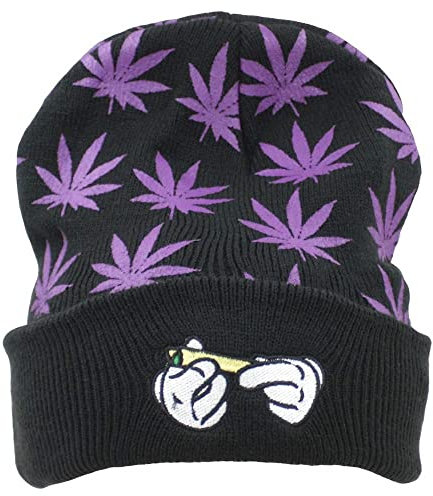 Vikodah Winter Warm Marihuana Weed Leaf Beanie Mütze für Herren Manschette Strickmütze, violett, 56