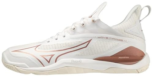 Mizuno Damen Wave Mirage 4 Handballschuhe, Weiß, Rosa, Schneewittchen, 38.5 EU