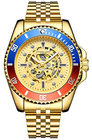 Anthony James Skeleton Sports Automatic Herren Armbanduhren - Handgefertigte Wasser- und Kratzfeste Analoguhr mit Split-Sekunden-Zähler - Analoge Herrenuhren mit 5 Jahren Garantie