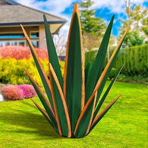 KODIBO Grande Sculpture métallique Rustique d'agave Peinte à la Main, pour Patio, décoration d'intérieur, Jardin, Taille L, Vert foncé