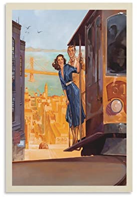 KWID Vintage-Poster, Ölgemälde, San Francisco, Trolley, Poster, dekoratives Gemälde, Leinwand, Wandposter und Kunstbild, modernes Familien-Schlafzimmer, Dekoration, Poster, 30 x 45 cm