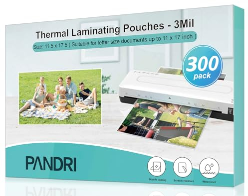 PANDRI Laminierblätter, 300 Stück, Thermo-Laminierfolien, für 28,9 x 43,2 cm, 3 mm Kunststoff-Laminierpapier, 29,8 x 44,1 cm, transparente runde Ecken
