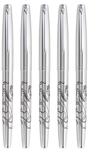 Gullor 5 PCS Stainless Steel EF Nib Classic Fountain Pens Set with Ink Converters, Dragon Totem