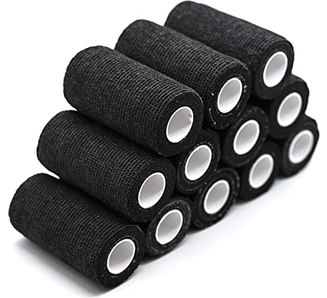 Vetmarkt24 - Selbstklebender Verband für Tiere (12 Stück - 10cm breit und 450 cm lang) - einzeln verpackt (SCHWARZ)