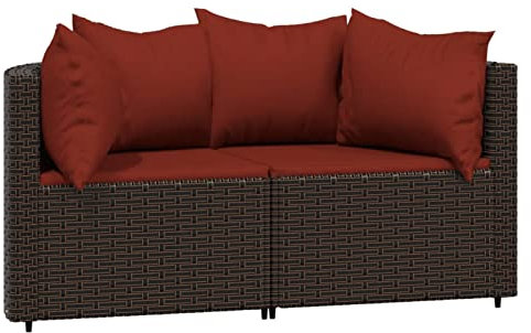 TidyardGarten-Ecksofas mit Kissen 2 STK.Gartensofa Gartenmöbel Garten-Paletten-Ecksofa Outdoor-Möbel-Sofa Palettensofa Palettenmöbel Lounge Sofa Eckteil Braun Poly Rattan