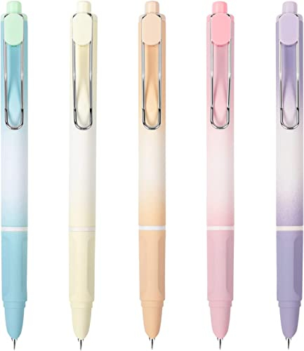 Retractable Fountain Pen Extra Fine Nib Thermal Erasable Fountain Pen Set includes 5 Fountain Pens with Ink Converter and Blue Ink Bladder (Pink candy gradient)