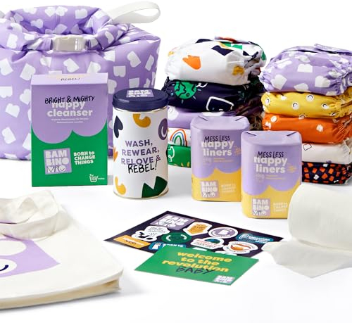 Bambino Mio, wiederverwendbare Windeln im Set - Little Rebel Box, 10 x Stoffwindeln, Windelvlies, Wetbag und Waschzusatz, Mutig