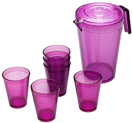 Omada Design Set Caraffa da 2,1 L con Coperchio e 6 Bicchieri Acqua da 275 ml, Linea Samba